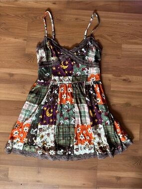 Hot Topic Patchwork Midi Thorn & Fable Autumn Floral Mushroom Dress